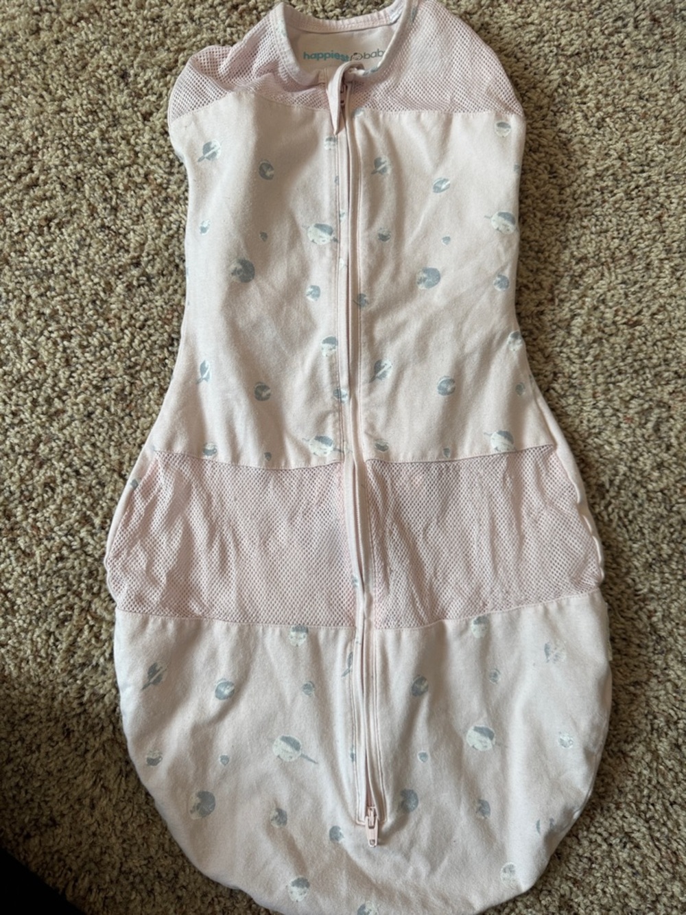 Happiest Baby Pink Baby Swaddle Sleep Sack with Silver Print